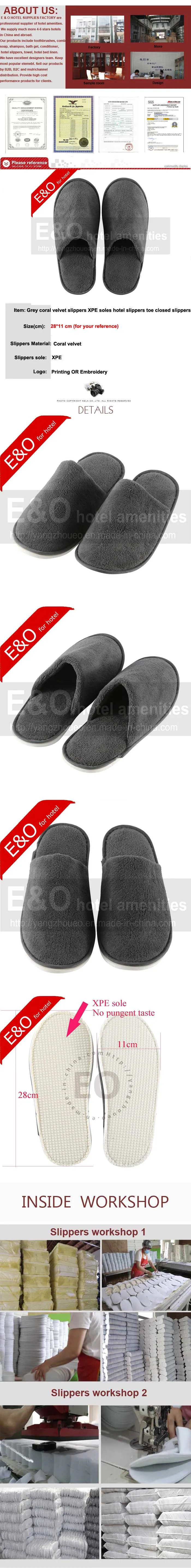 Grey Coral Velvet XPE Soles Hotel Slippers Toe Closed Slippers