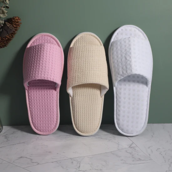 Pantofole in spugna di cotone usa e getta per ospiti SPA lavabili bianche di lusso all'ingrosso personalizzate con logo personalizzato OEM
