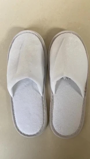 Pantofole per hotel di lusso di alta qualità in tessuto bianco corallo di fabbrica in Cina con logo personalizzato